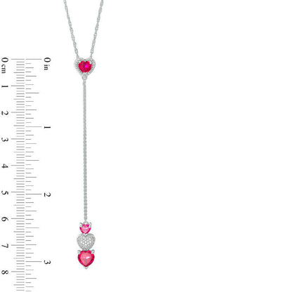 Heart-Shaped Lab-Created Ruby and 0.1 CT. T.W. Diamond Y" Necklace in Sterling Silver - 24""