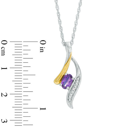 Oval Amethyst and Natural Diamond Accent Abstract Wishbone Pendant in Sterling Silver and 10K Yellow Gold