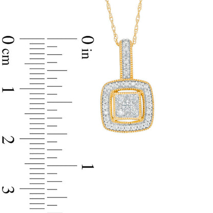 0.33 CT. T.W. Composite Natural Diamond Cushion Frame Antique Vintage-Style Pendant in 10K Yellow Gold