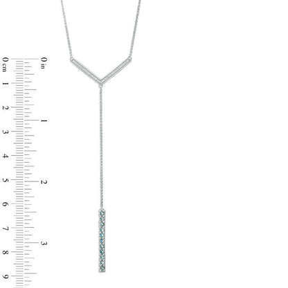 Aquamarine and 0.1 CT. T.W. Natural Diamond Linear Bar Y" Necklace in Sterling Silver - 21""