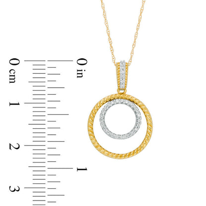 0.1 CT. T.W. Natural Diamond and Rope-Textured Double Circle Pendant in 10K Yellow Gold