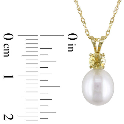 8.0 - 8.5mm Baroque Cultured Freshwater Pearl and Citrine Pendant in 14K Gold - 17