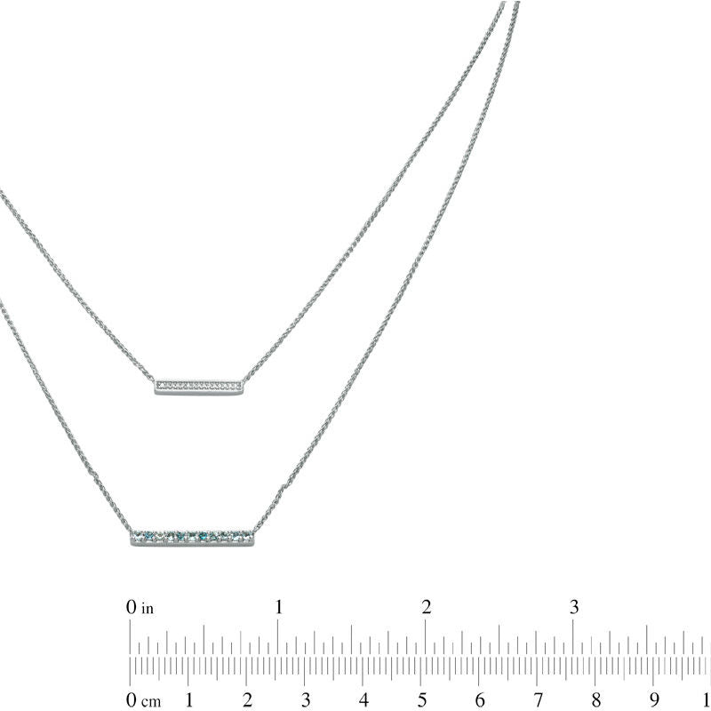 Aquamarine and Natural Diamond Accent Double Strand Bar Necklace in Sterling Silver