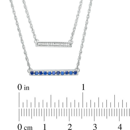 Lab-Created Blue Sapphire and Diamond Accent Double Strand Bar Necklace in Sterling Silver