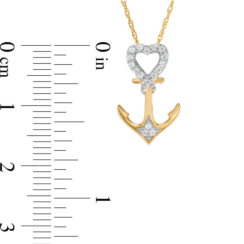 0.1 CT. T.W. Natural Diamond Heart-Top Anchor Pendant in 10K Yellow Gold