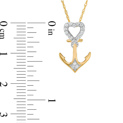 0.1 CT. T.W. Natural Diamond Heart-Top Anchor Pendant in 10K Yellow Gold