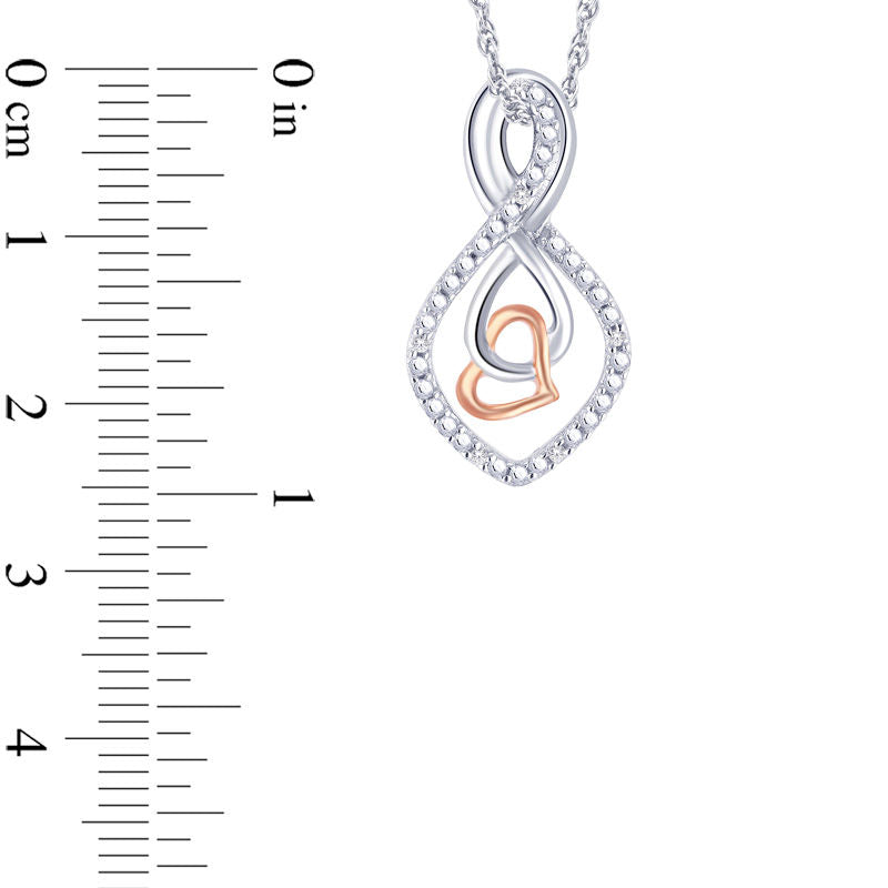Natural Diamond Accent Double Infinity with Heart Pendant in Sterling Silver and 10K Rose Gold Plate
