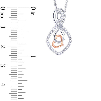 Natural Diamond Accent Double Infinity with Heart Pendant in Sterling Silver and 10K Rose Gold Plate