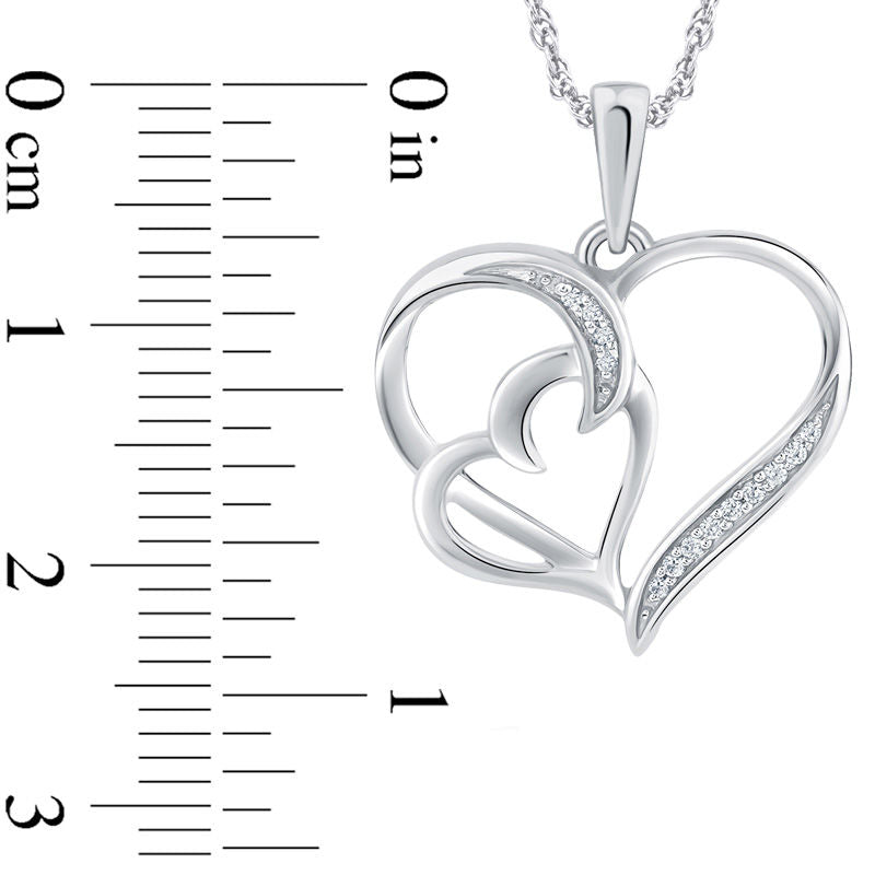Natural Diamond Accent Double Heart Pendant in Sterling Silver