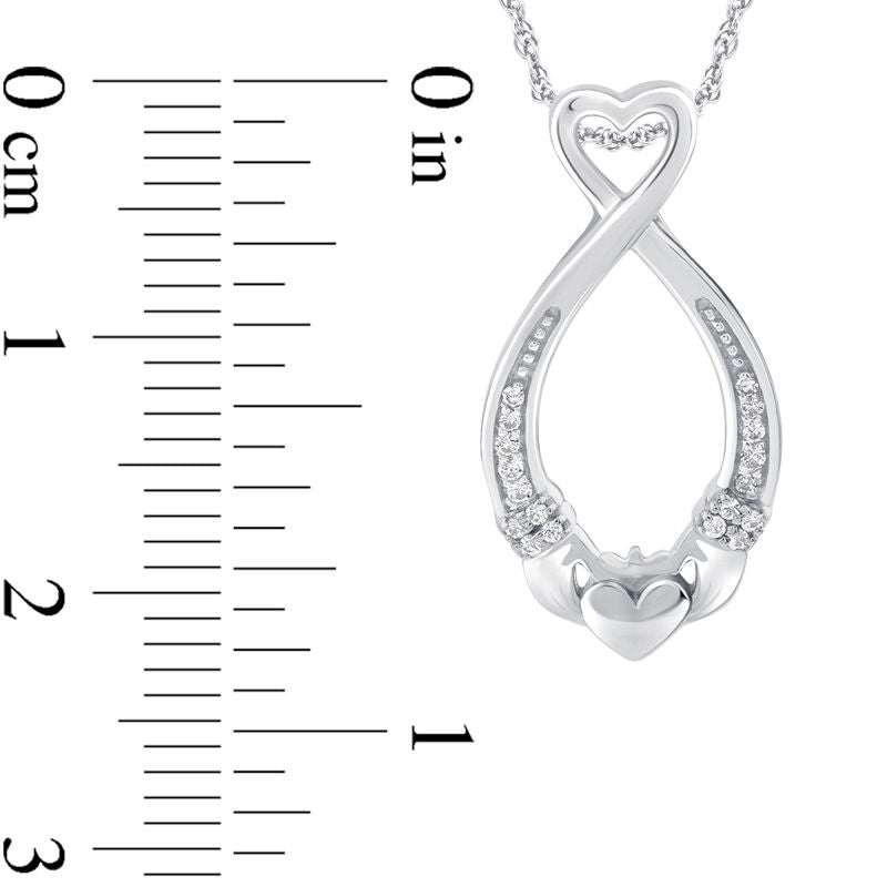 Natural Diamond Accent Claddagh Heart Loop Pendant in Sterling Silver