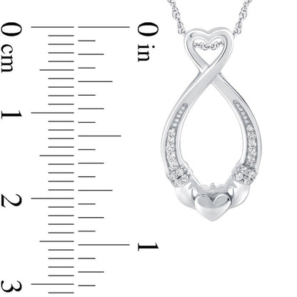 Natural Diamond Accent Claddagh Heart Loop Pendant in Sterling Silver