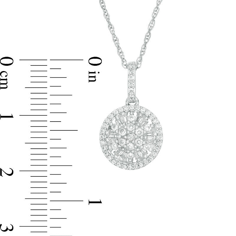 0.38 CT. T.W. Baguette and Round Composite Natural Diamond Pendant in Sterling Silver