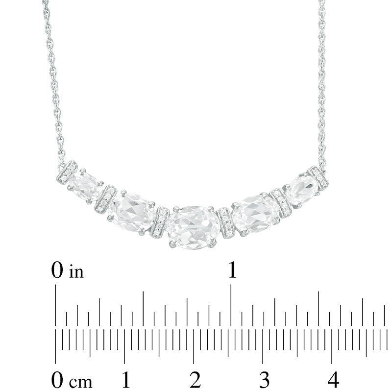 Oval Lab-Created White Sapphire and 0.1 CT. T.W. Diamond Graduated Five Stone Necklace in Sterling Silver