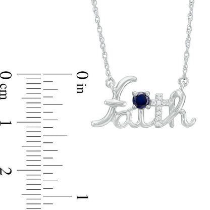 Lab-Created Blue Sapphire and Diamond Accent Cursive faith" Necklace in Sterling Silver"