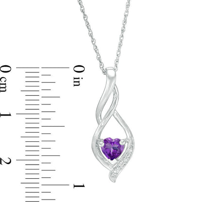 5.0mm Heart-Shaped Amethyst and Natural Diamond Accent Twist Flame Pendant in Sterling Silver