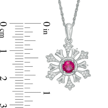 4.5mm Lab-Created Ruby and 0.1 CT. T.W. Diamond Snowflake Pendant in Sterling Silver