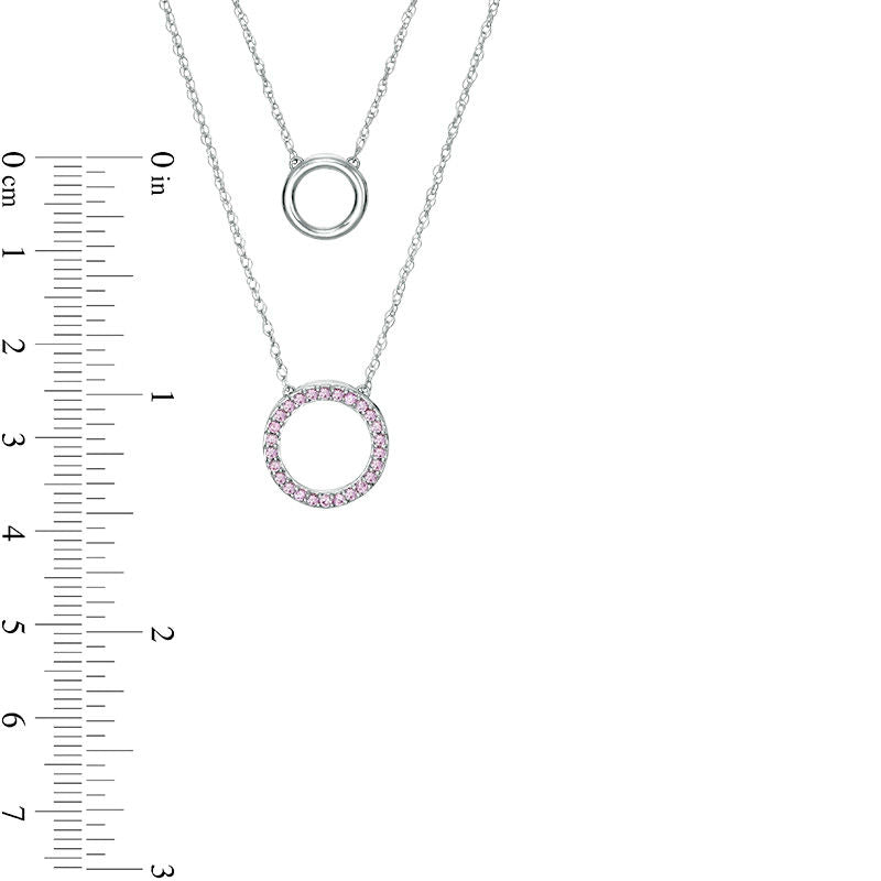 Lab-Created Pink Sapphire Circle Double Strand Necklace in Sterling Silver - 20