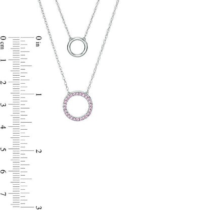 Lab-Created Pink Sapphire Circle Double Strand Necklace in Sterling Silver - 20