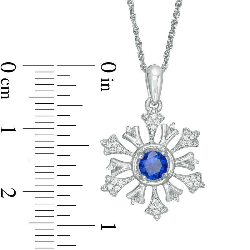 4.5mm Lab-Created Blue Sapphire and 0.1 CT. T.W. Diamond Snowflake Pendant in Sterling Silver