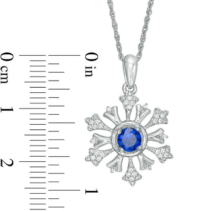 4.5mm Lab-Created Blue Sapphire and 0.1 CT. T.W. Diamond Snowflake Pendant in Sterling Silver