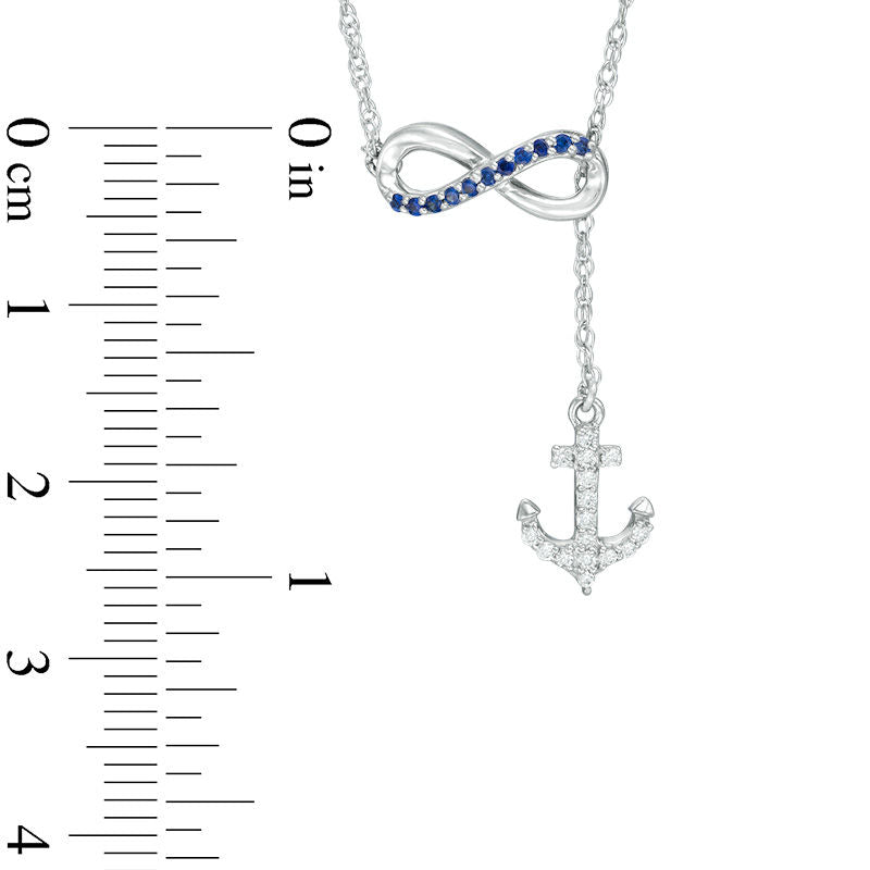 Lab-Created Blue and White Sapphire Infinity with Anchor Lariat-Style Necklace in Sterling Silver - 19