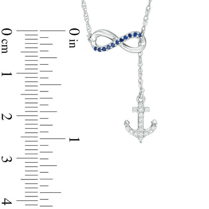 Lab-Created Blue and White Sapphire Infinity with Anchor Lariat-Style Necklace in Sterling Silver - 19