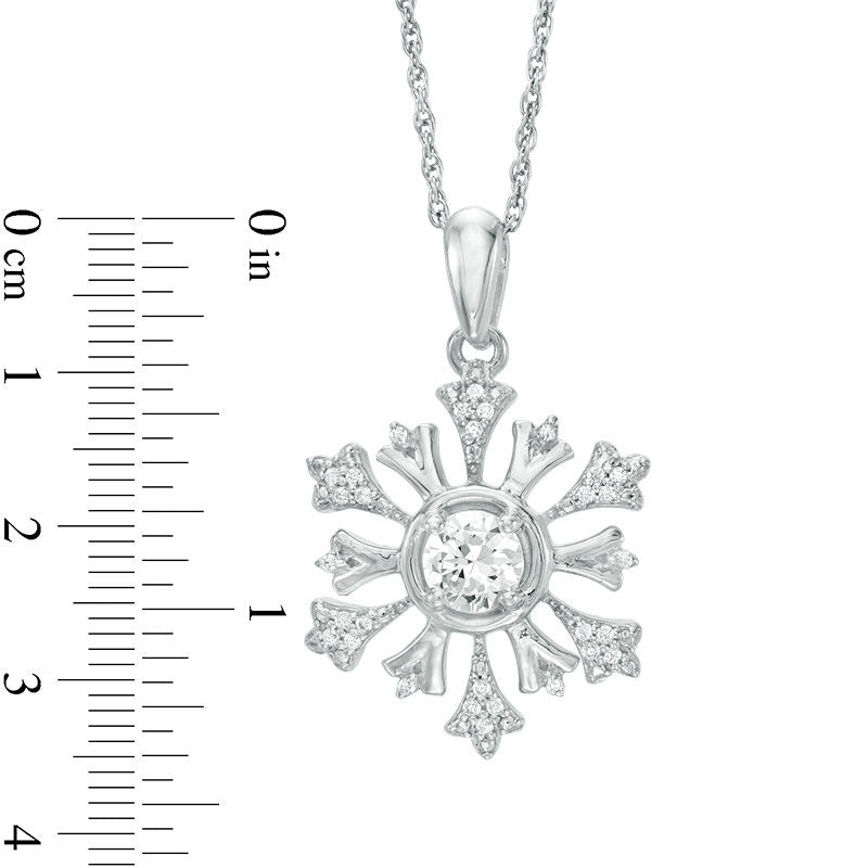 4.5mm Lab-Created White Sapphire and 0.1 CT. T.W. Diamond Snowflake Pendant in Sterling Silver
