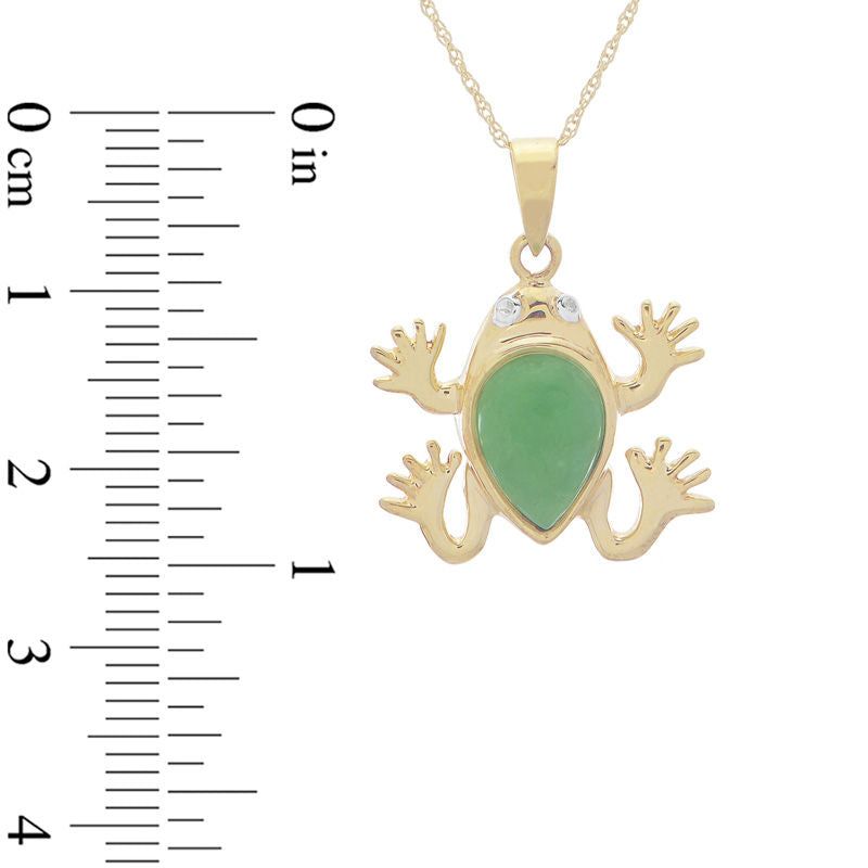Jade and Natural Diamond Accent Frog Pendant in 10K Yellow Gold