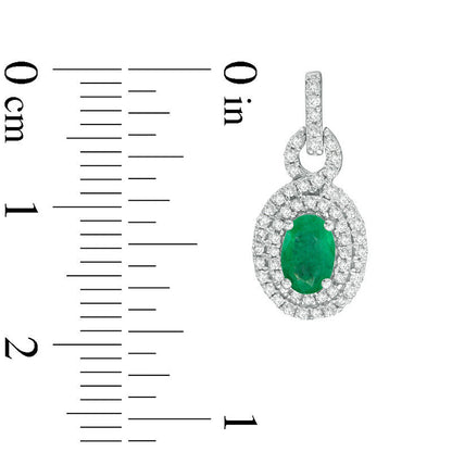 Oval Emerald and 0.5 CT. T.W. Diamond Double Frame Drop Earrings in 10K White Gold