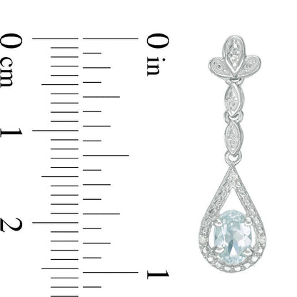 Oval Aquamarine and Diamond Accent Teardrop Earrings in 10K White Gold