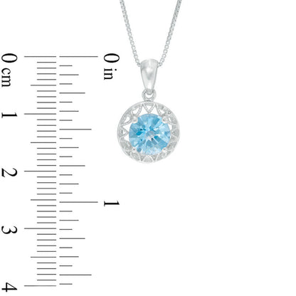 7.0mm Blue Topaz Frame Pendant in Sterling Silver