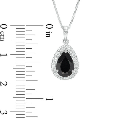 Pear-Shaped Onyx and White Topaz Frame Pendant in Sterling Silver
