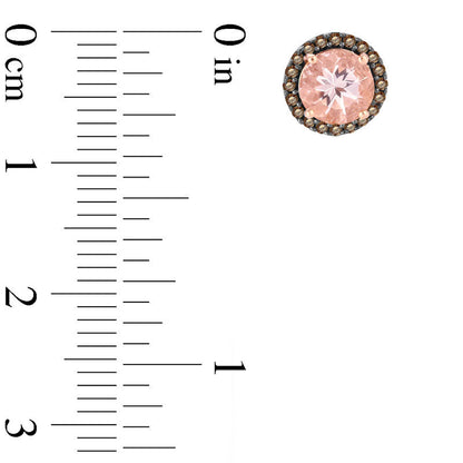 6.0mm Morganite and 0.2 CT. T.W. Champagne Diamond Frame Stud Earrings in 10K Rose Gold and Black Rhodium