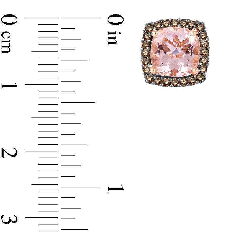 6.0mm Cushion-Cut Morganite and 0.25 CT. T.W. Champagne Diamond Stud Earrings in 10K Rose Gold and Black Rhodium