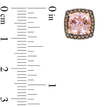 6.0mm Cushion-Cut Morganite and 0.25 CT. T.W. Champagne Diamond Stud Earrings in 10K Rose Gold and Black Rhodium