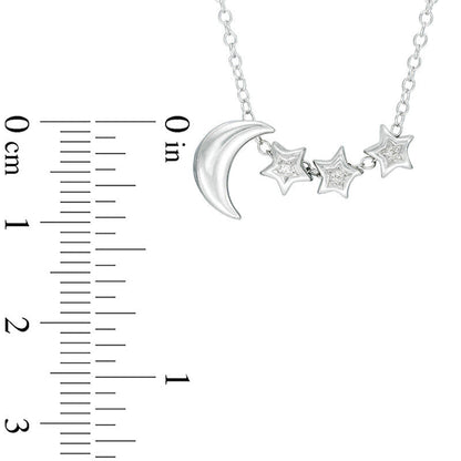Natural Diamond Accent Moon and Stars Necklace in Sterling Silver