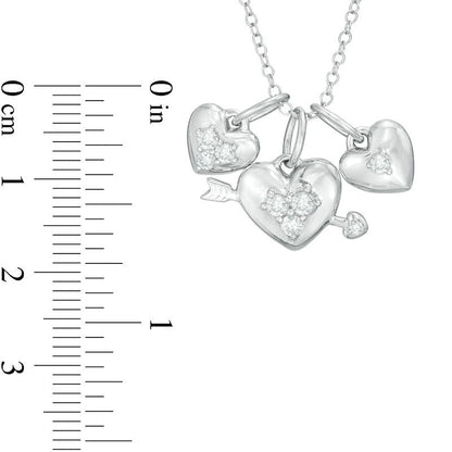 0.33 CT. T.W. Natural Diamond Three Heart Charms Pendant in Sterling Silver