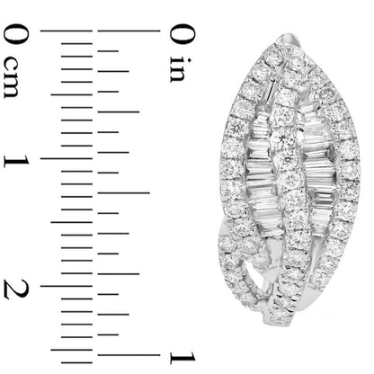 1-1.1 CT. T.W. Baguette and Round Diamond Leaf Hoop Earrings in 18K White Gold (H/SI2)