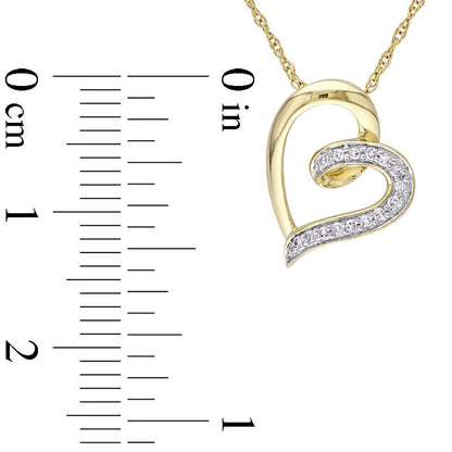 Natural Diamond Accent Tilted Swirl Heart Pendant in 10K Yellow Gold - 17