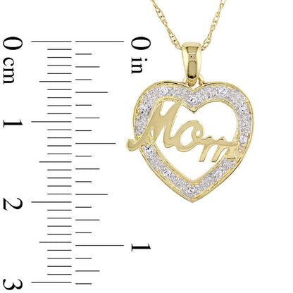 Natural Diamond Accent Mom" Heart Pendant in 10K Yellow Gold - 17""