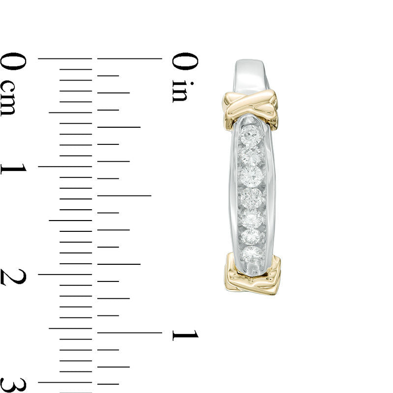0.5 CT. T.W. Diamond X" Collar Hoop Earrings in 10K Two-Tone Gold"