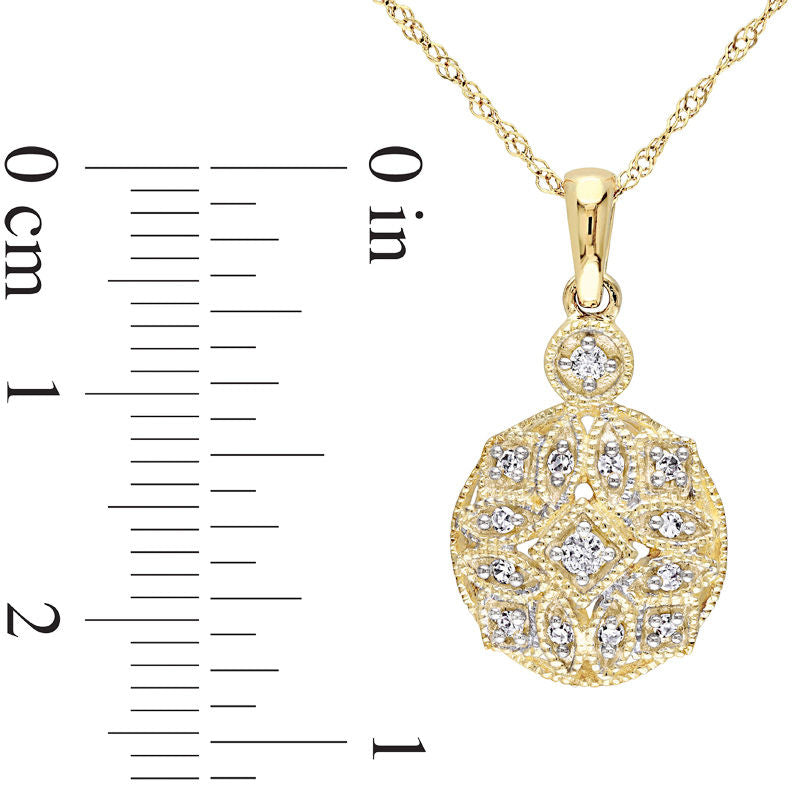 0.13 CT. T.W. Natural Diamond Antique Vintage-Style Pendant in 14K Gold - 17