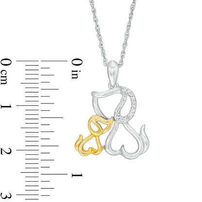 Natural Diamond Accent Dog and Puppy Pendant in Sterling Silver and 10K Yellow Gold