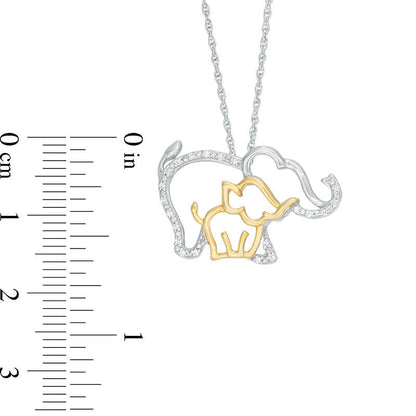 Natural Diamond Accent Elephant and Calf Pendant in Sterling Silver and 10K Yellow Gold
