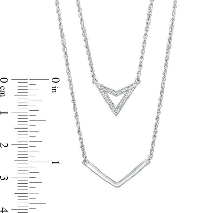 Natural Diamond Accent Triangle and Chevron Double Strand Necklace in Sterling Silver - 20
