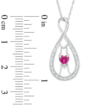 4.0mm Heart-Shaped Lab-Created Ruby and Diamond Accent MOM" Infinity Pendant in Sterling Silver"