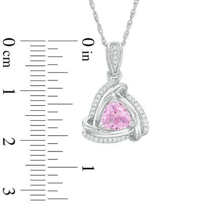 6.0mm Trillion-Cut Lab-Created Pink Sapphire and Diamond Accent Swirl Frame Pendant in Sterling Silver