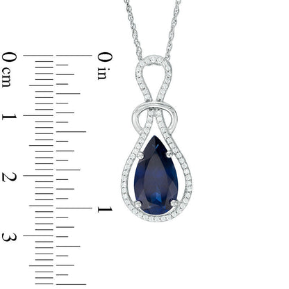 Pear-Shaped Lab-Created Blue Sapphire and 0.25 CT. T.W. Diamond Loop Pendant in Sterling Silver