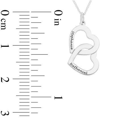 Couple's Interlocking Hearts Pendant in Sterling Silver (2 Names)
