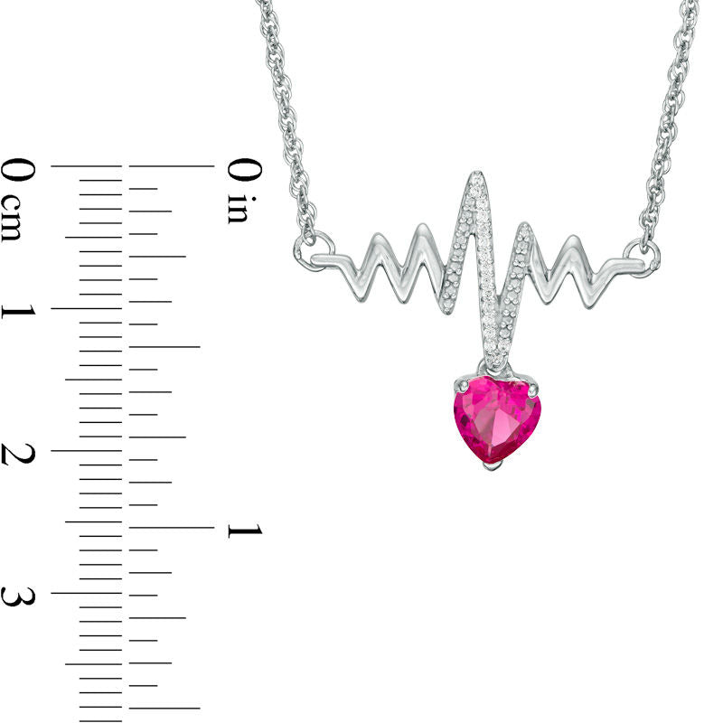 6.0mm Heart-Shaped Lab-Created Ruby and Diamond Accent Heartbeat Necklace in Sterling Silver